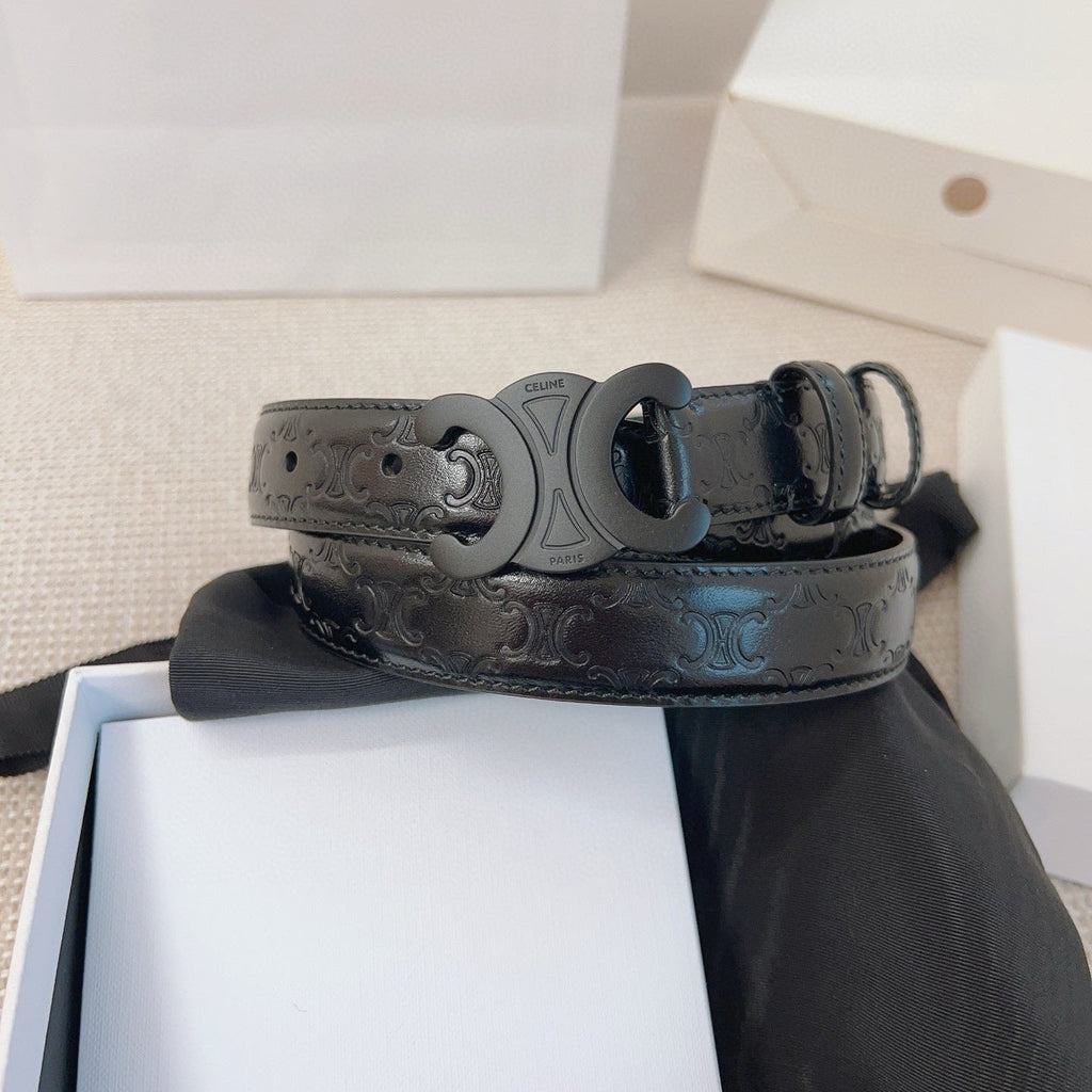 CELINE 25S BELT 25MM TRIOMPHE IN BLACK CALFSKIN 563334