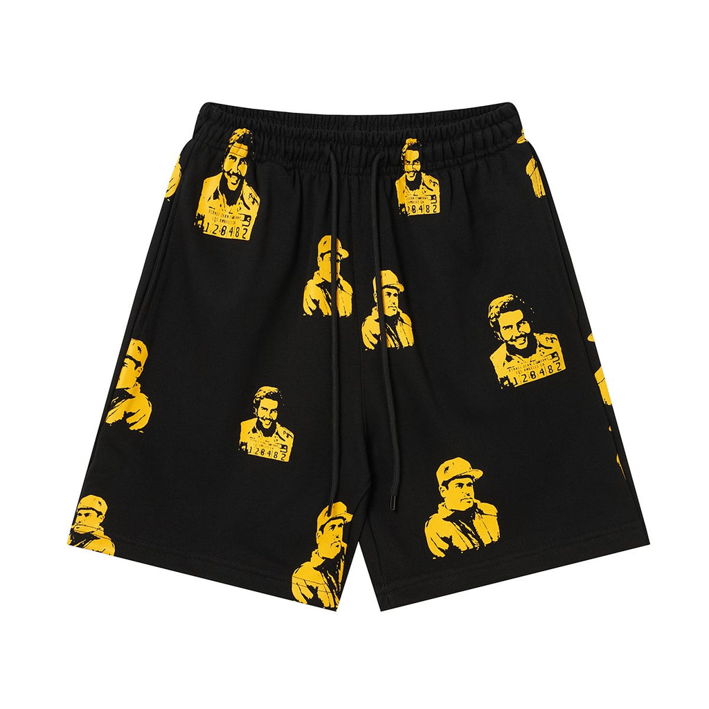 ASAALL All-Over Portrait Graphic Drawstring Shorts