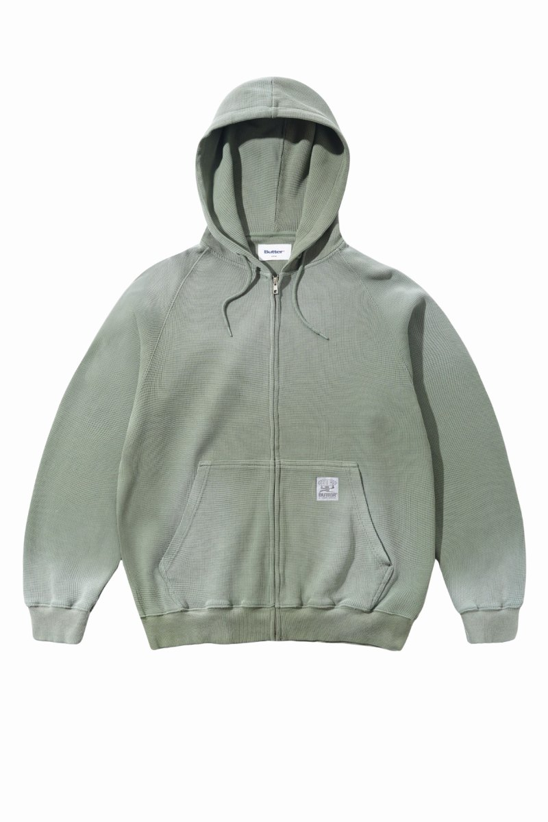 BUTTER FADED WAFFLE ZIP HOODIE Washed Sage