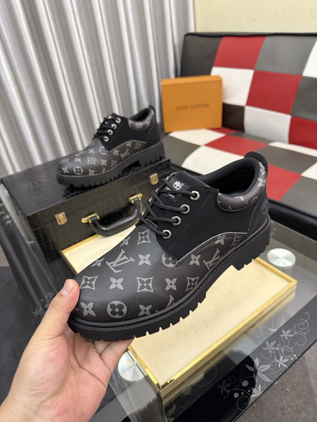 Louis Vuitton Black & Dark Gray Monogram Lace-Up Shoes