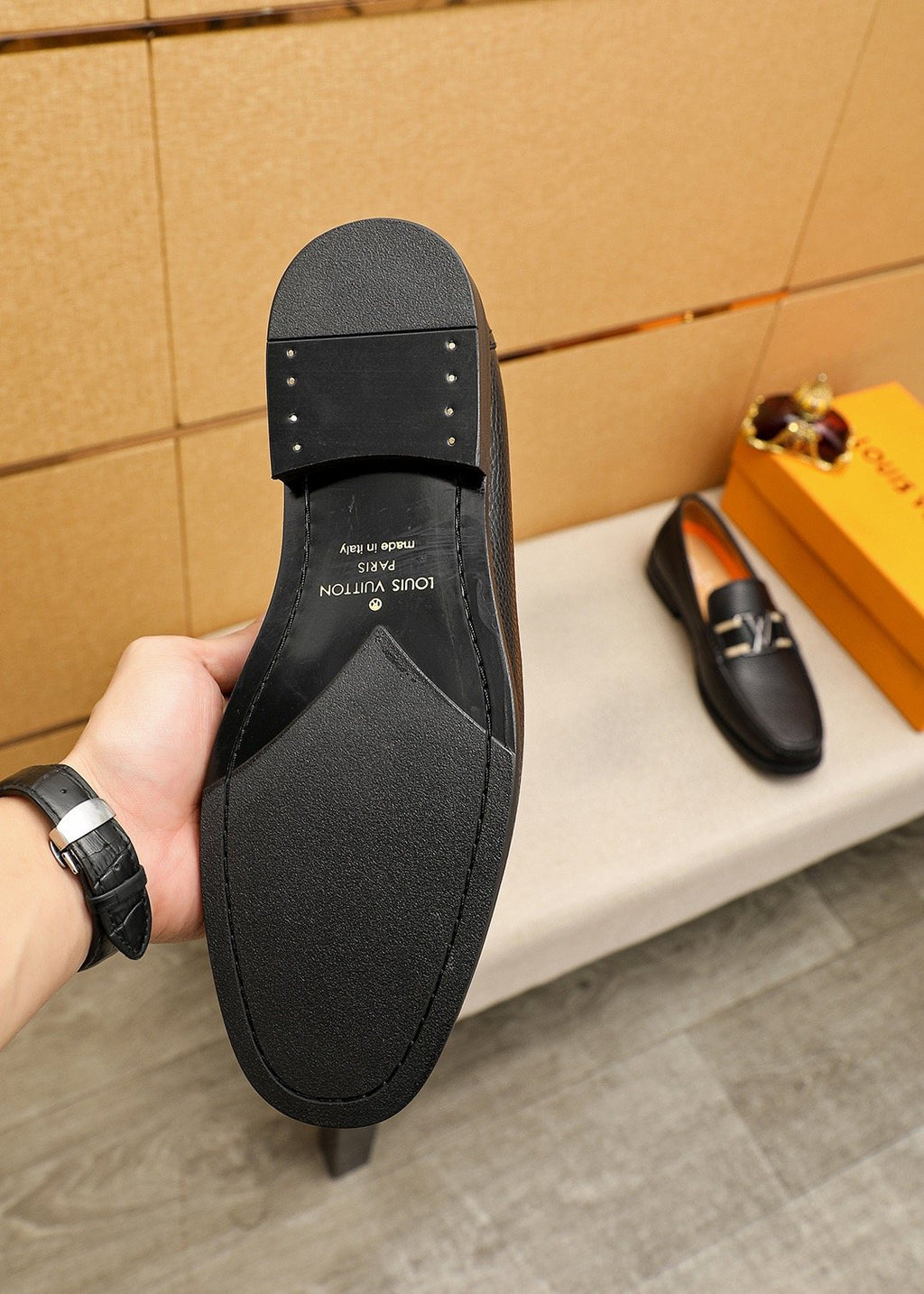 Louis Vuitton Black Pebbled Leather Loafers - Silver-Tone Hardware