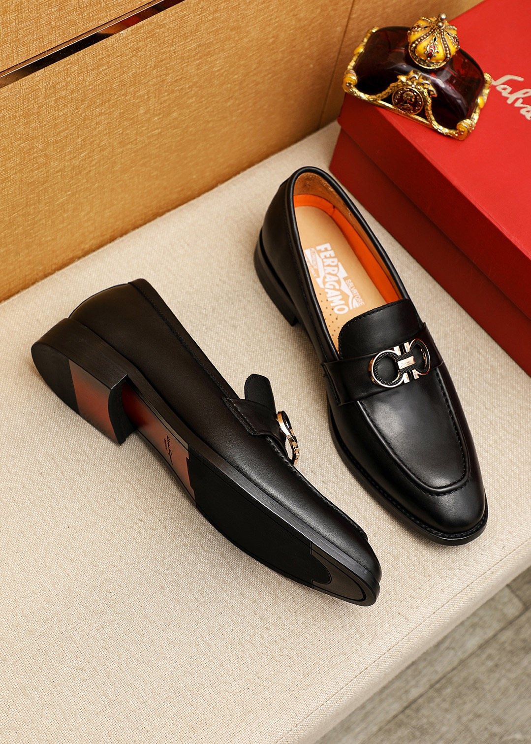 Ferragamo Black Buckle Loafers - Slip-On Construction