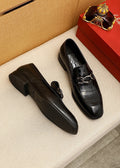 Ferragamo Black Embossed Bit Loafers - Stacked Heel