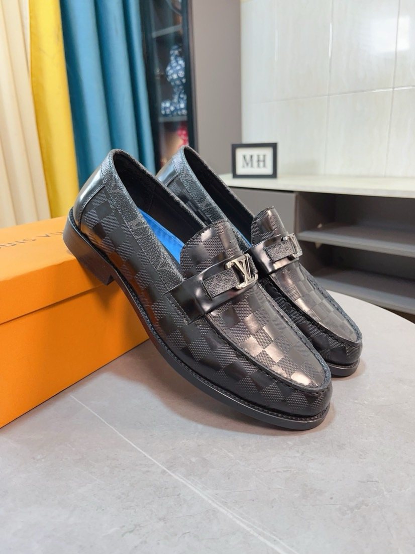 Louis Vuitton Checkerboard Buckle Loafers - Black and Dark Gray