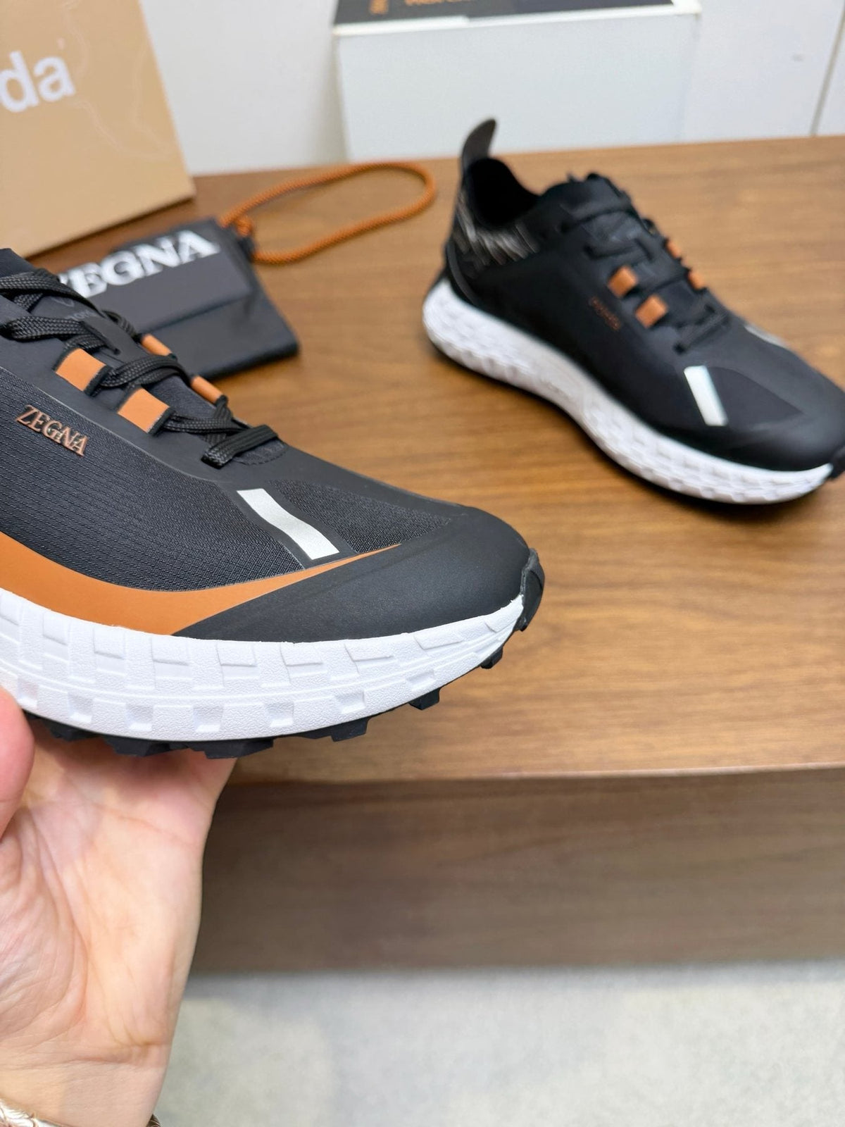 ZEGNA Black Orange Running Shoes