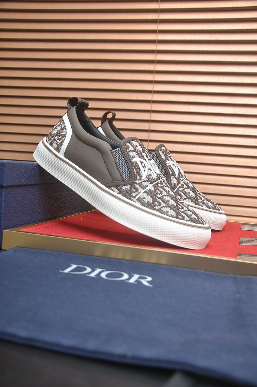 Dior Taupe Patterned Slip-On Sneakers