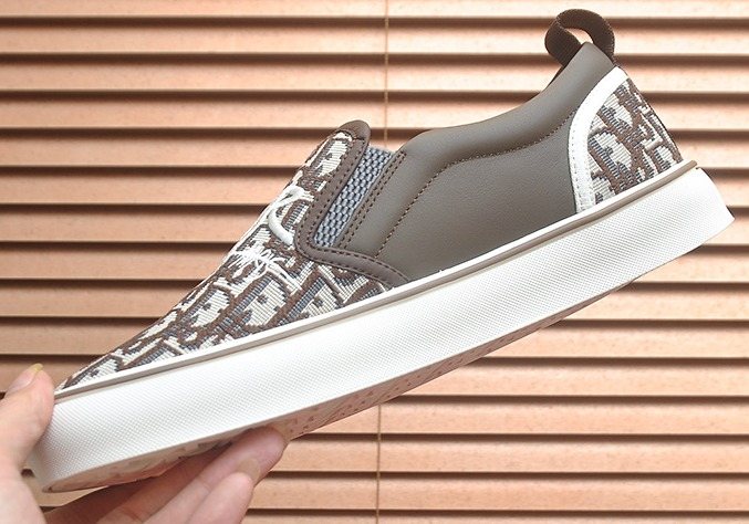 Dior Taupe Patterned Slip-On Sneakers