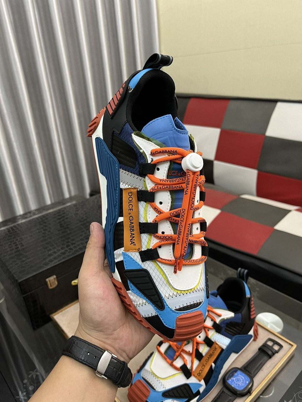 Dolce & Gabbana Colorblock Sneakers with Orange Laces