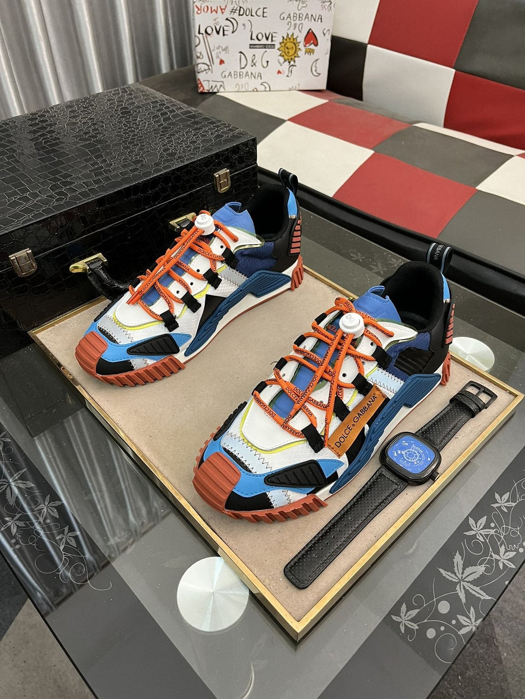 Dolce & Gabbana Colorblock Sneakers with Orange Laces