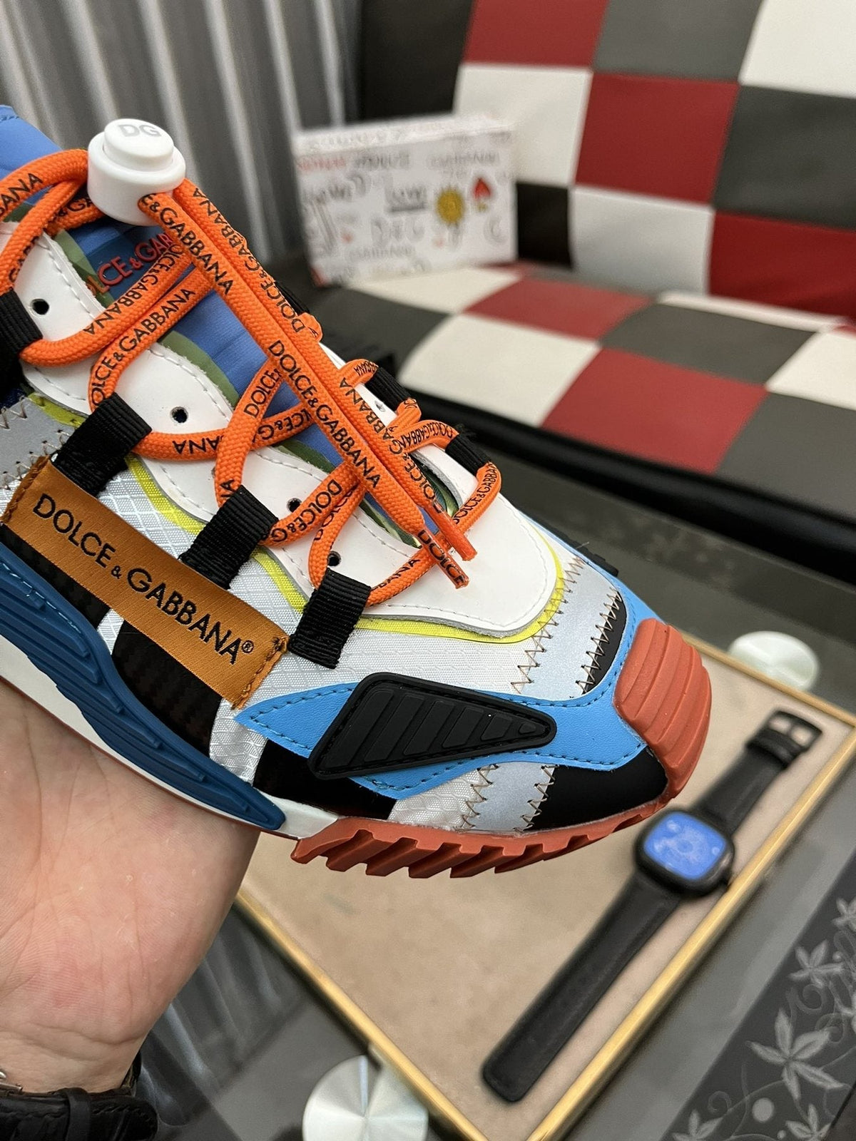 Dolce & Gabbana Colorblock Sneakers with Orange Laces