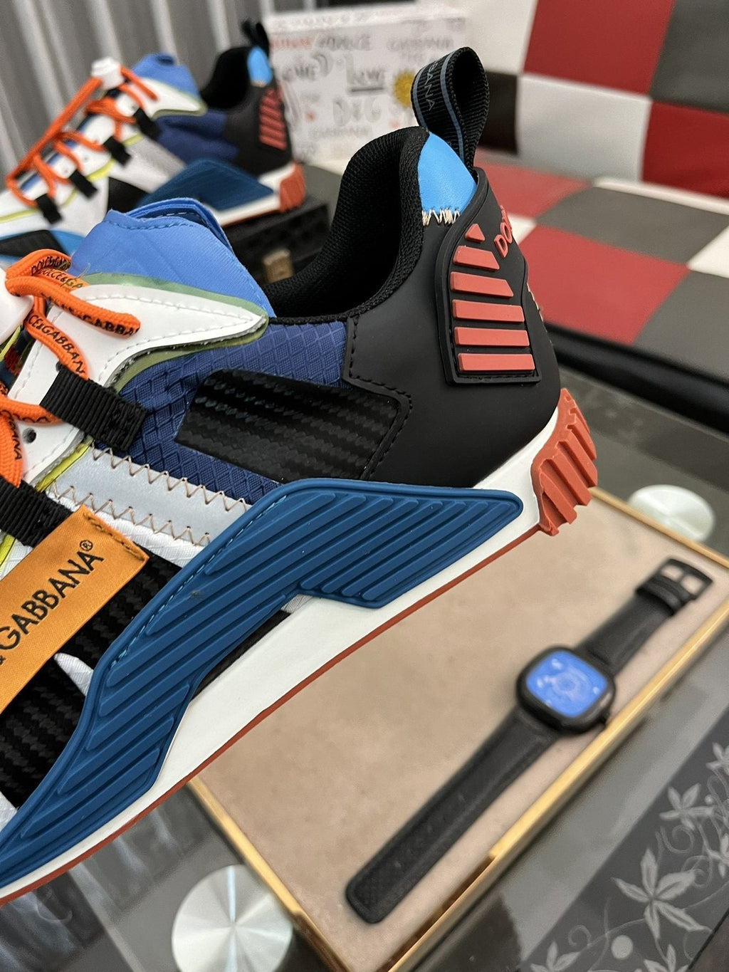 Dolce & Gabbana Colorblock Sneakers with Orange Laces