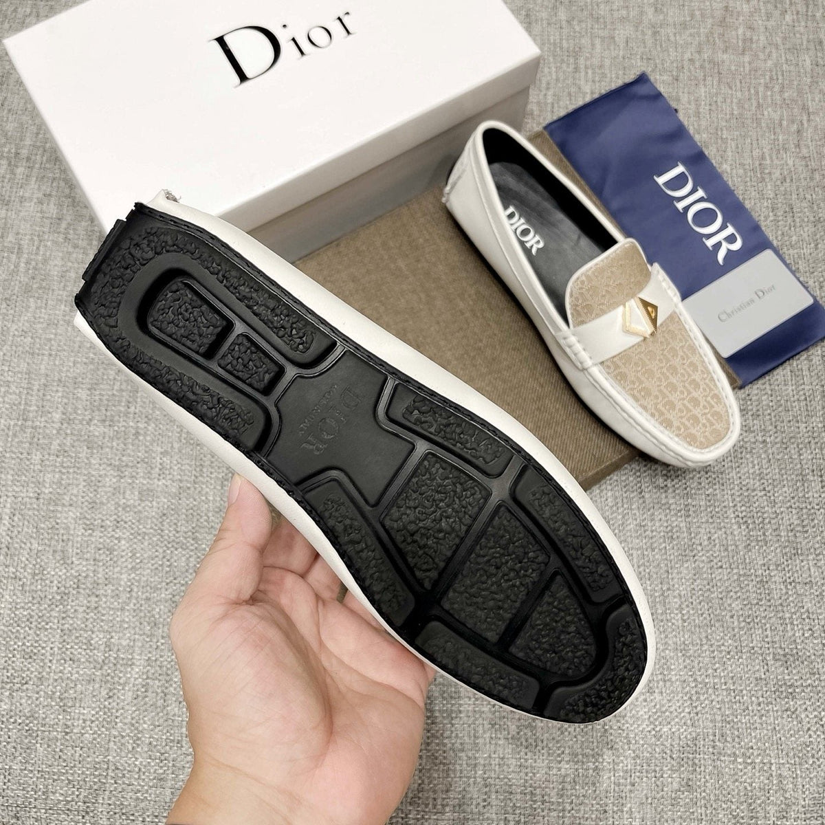 Dior Cream and Beige Patterned Loafers