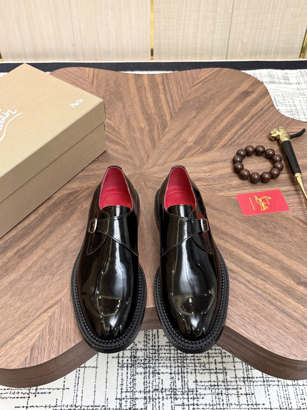 Christian Louboutin Black Glossy Buckle Dress Shoes