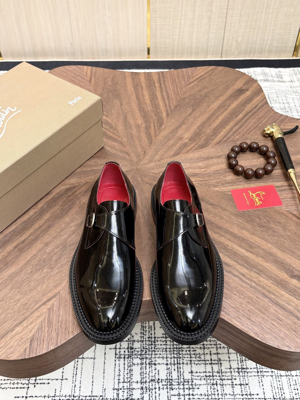 Christian Louboutin Black Glossy Buckle Dress Shoes