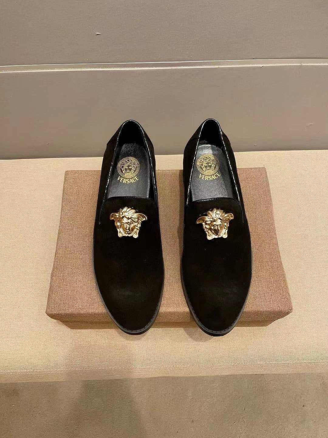 Versace Men's Black Gold-Tone Ornament Loafers
