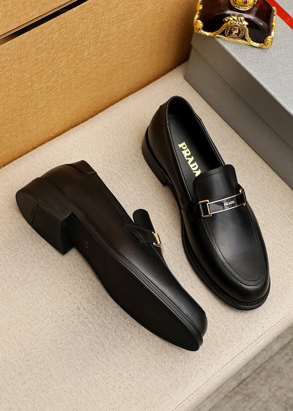 Prada Men's Black Buckle Loafers