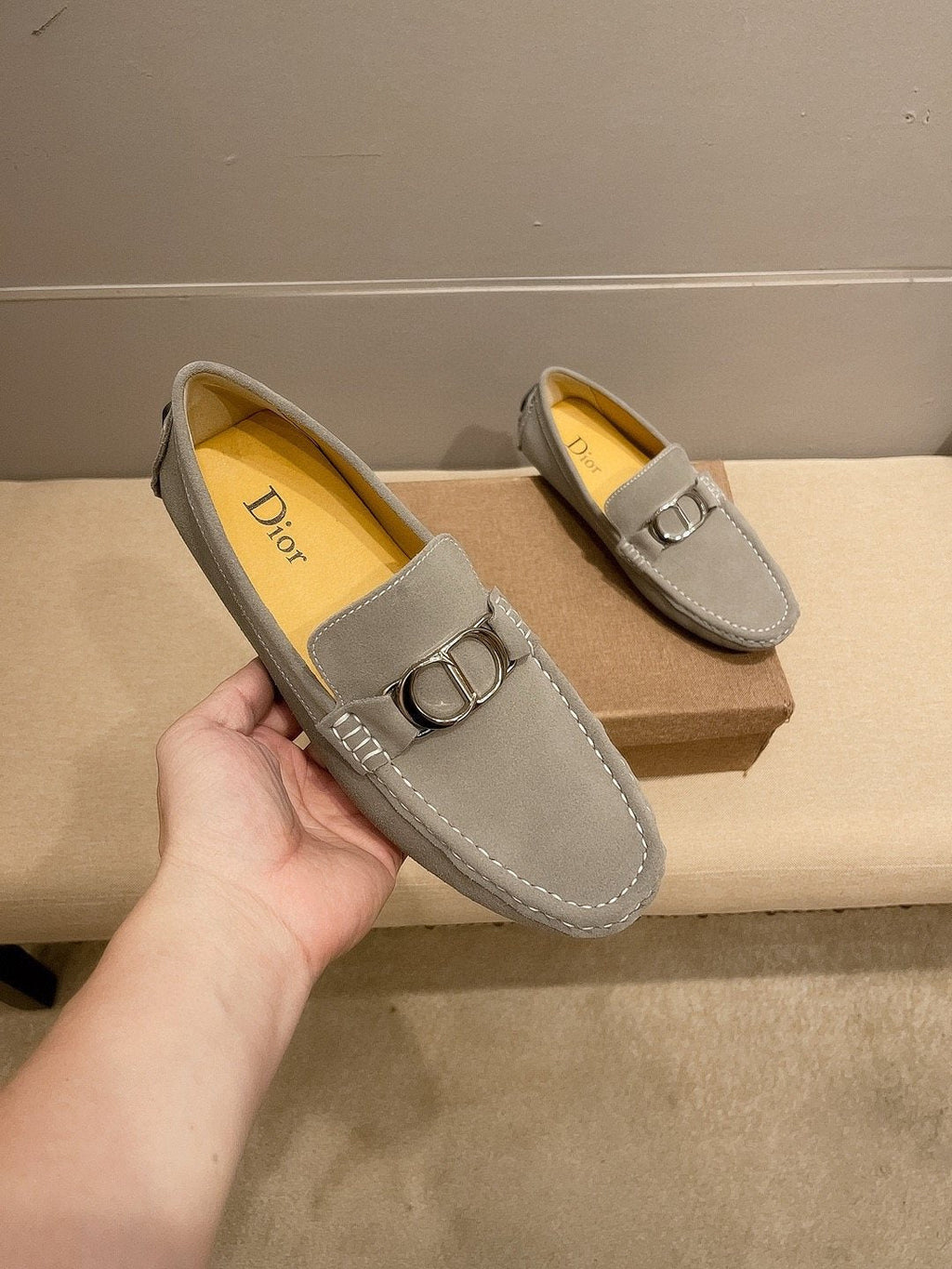 Dior Men's Gray Metal Accent Driving Loafers