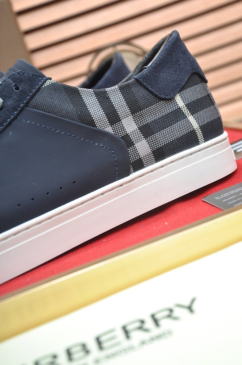 Burberry Navy Check Low-Top Sneakers - White Rubber Sole