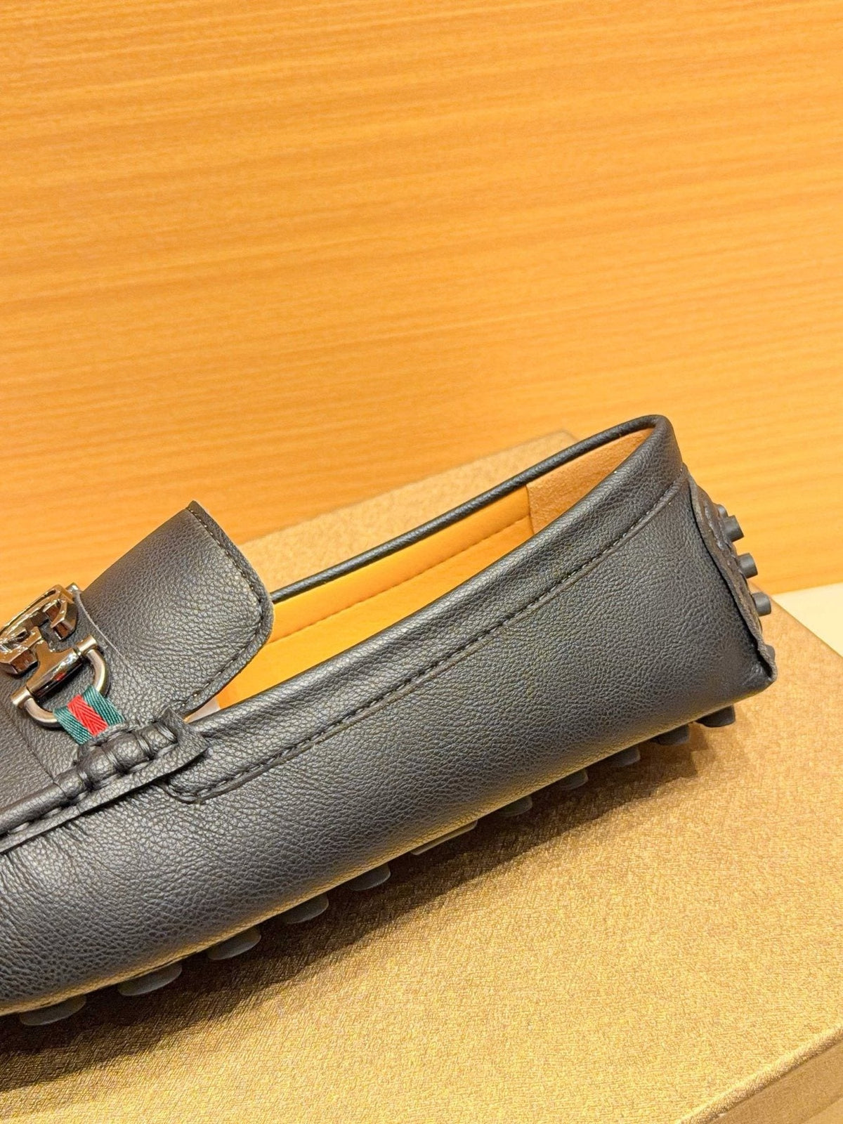 Gucci Men's Black Textured Loafers - Rubber-Nub Outsole