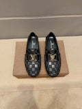 Louis Vuitton Men's Checker-Woven Buckle Loafers - Black and Dark Gray