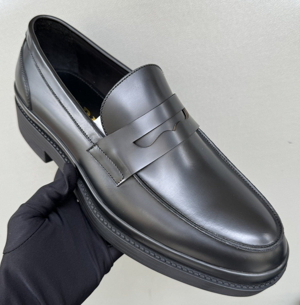 Prada Black Leather Strap Loafers