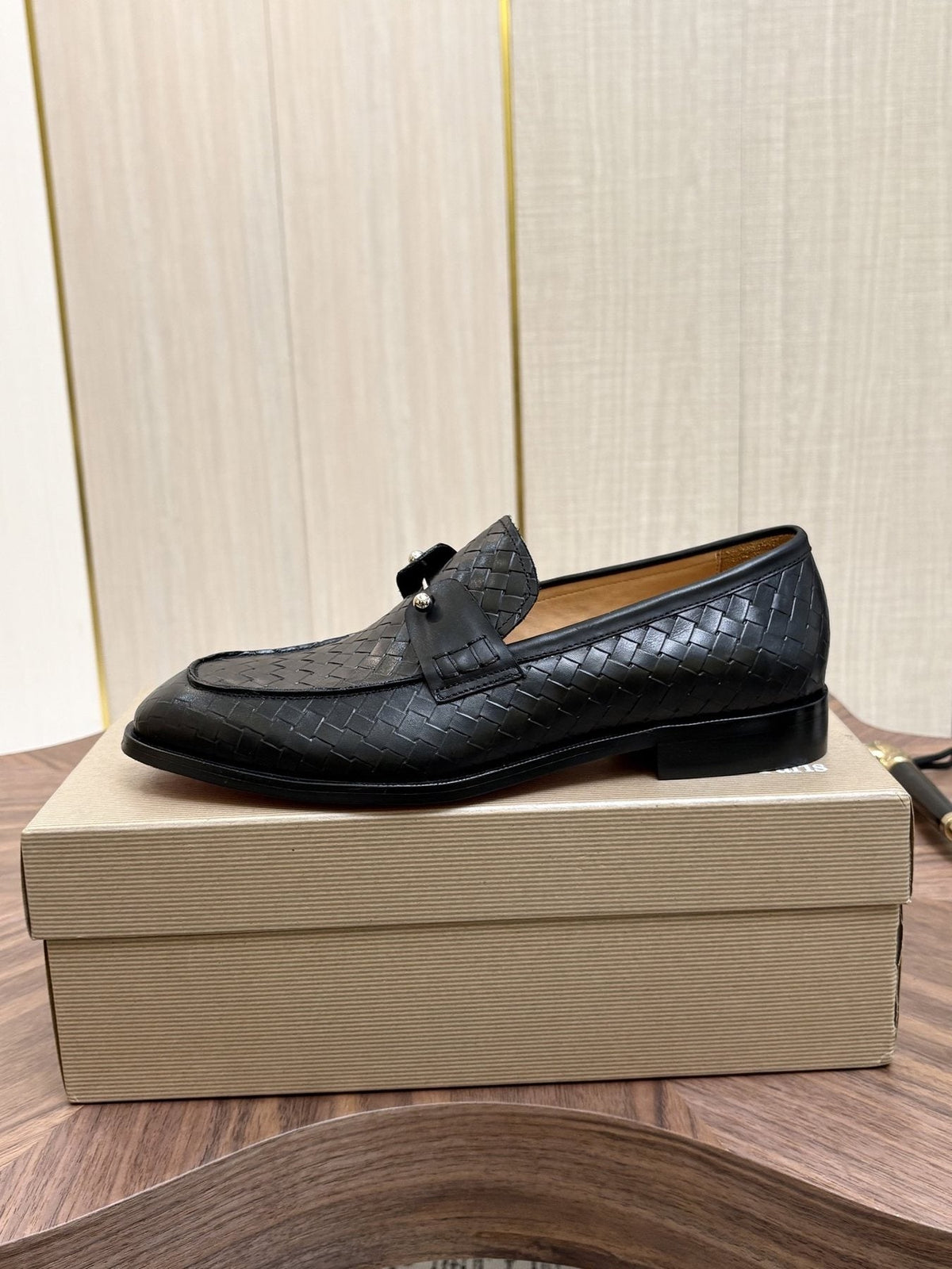 Christian Louboutin Black Woven Leather Loafers