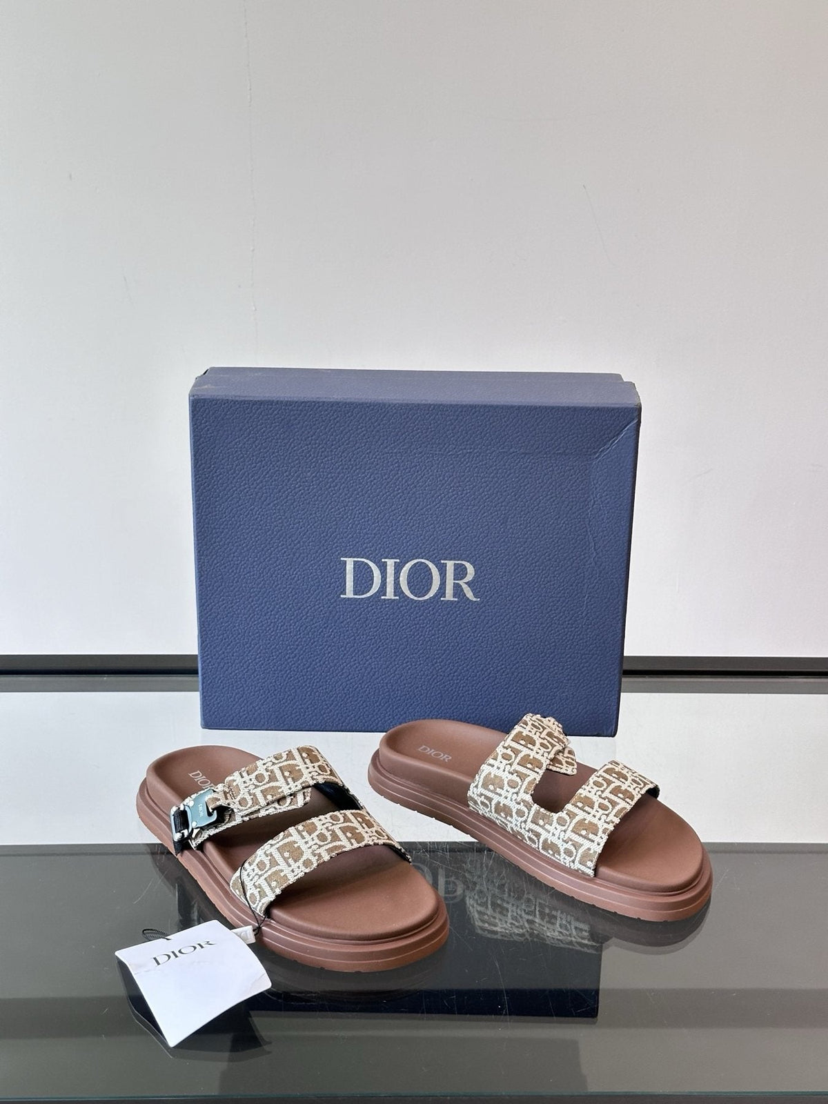 Dior Men's Patterned Strap Slide Sandals - Open-Toe Slip-On Design