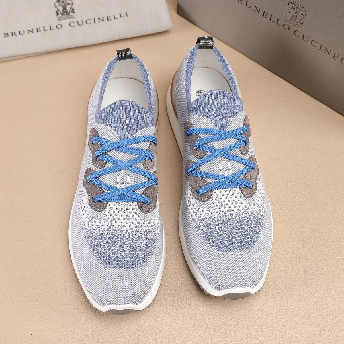 Brunello Cucinelli Light Blue-Gray Knit Sneakers
