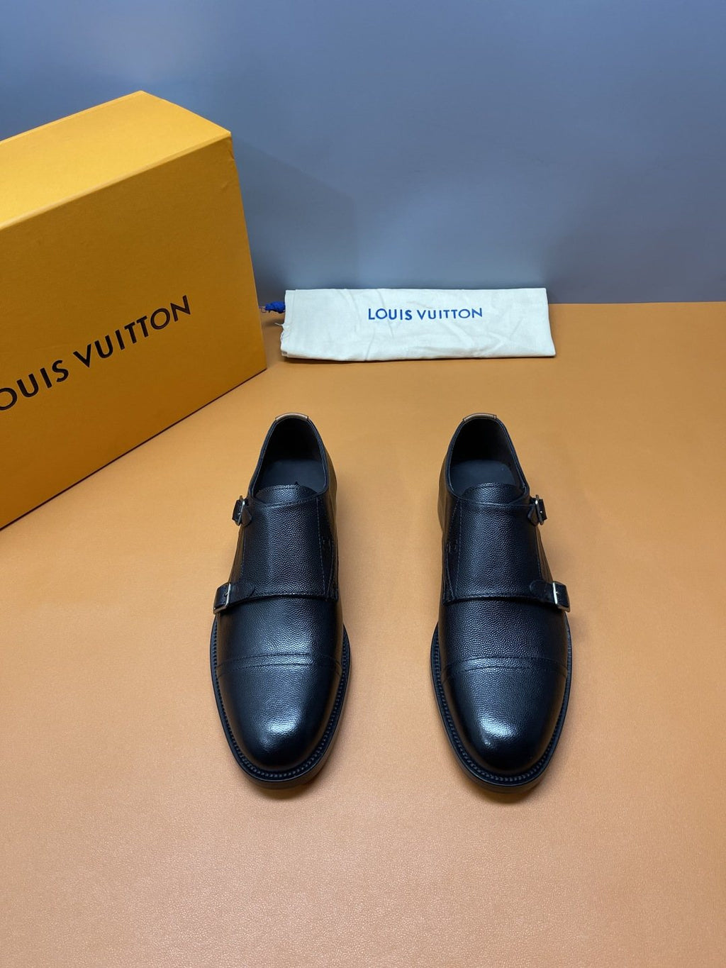 Louis Vuitton Black Cap-Toe Double-Monk Strap Shoes