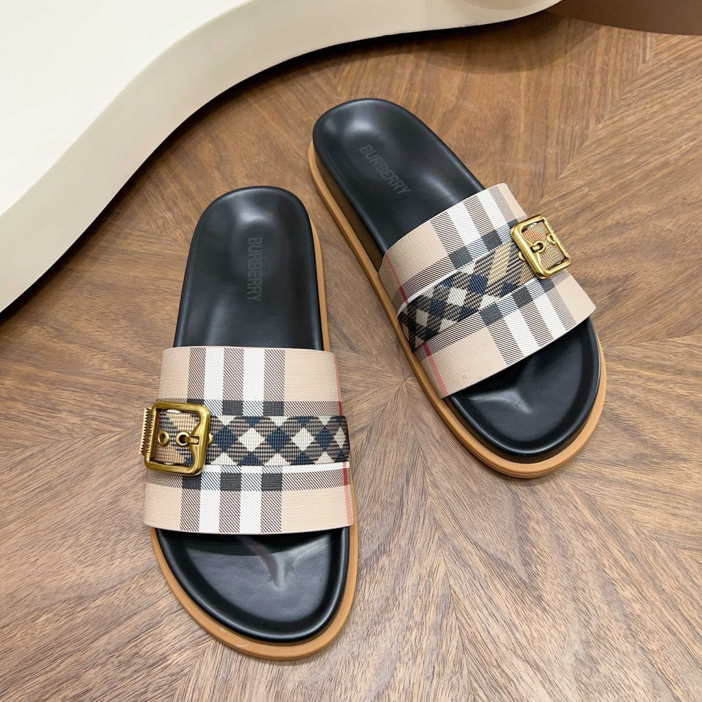 Burberry Check Buckle Slide Sandals