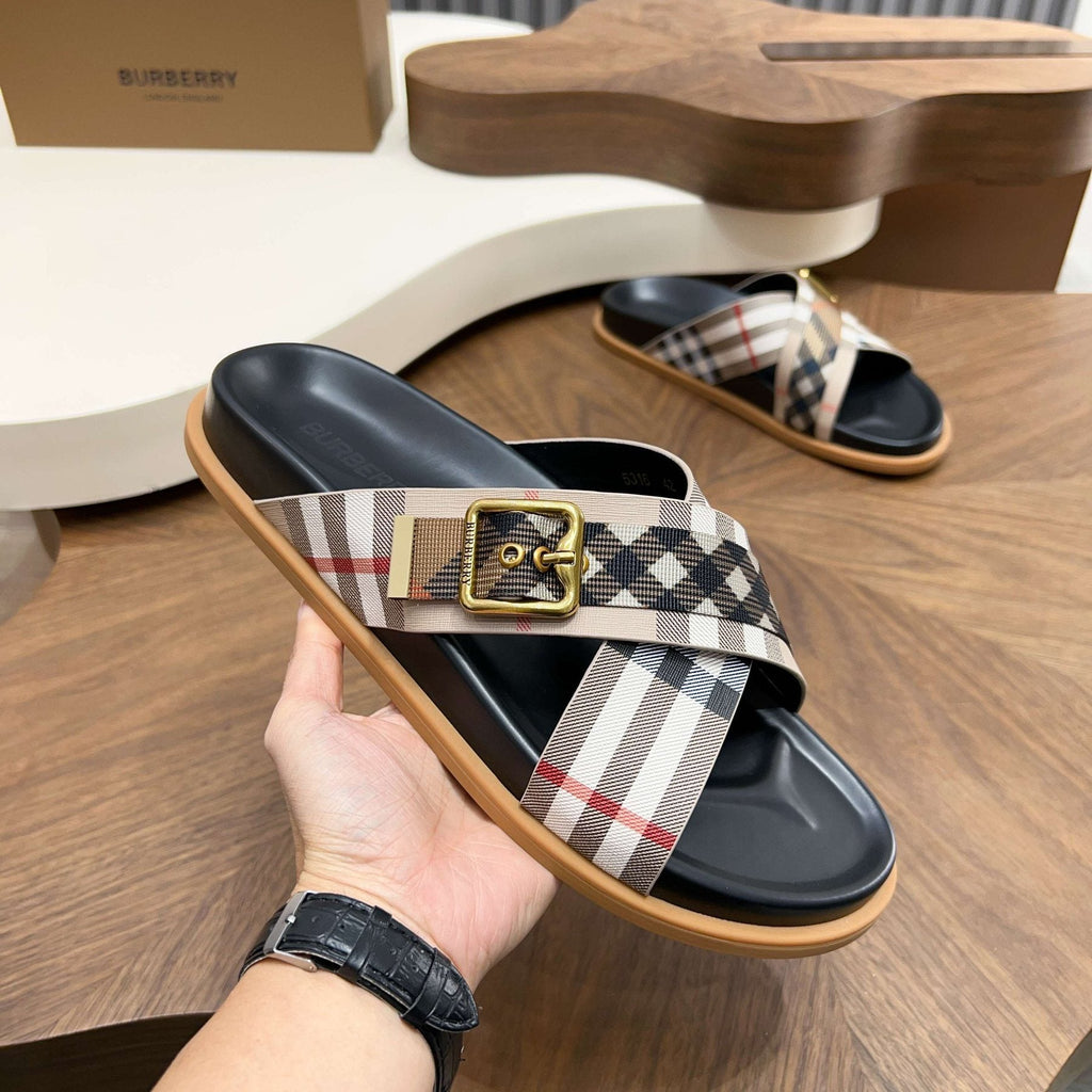Burberry Check Buckle Slide Sandals