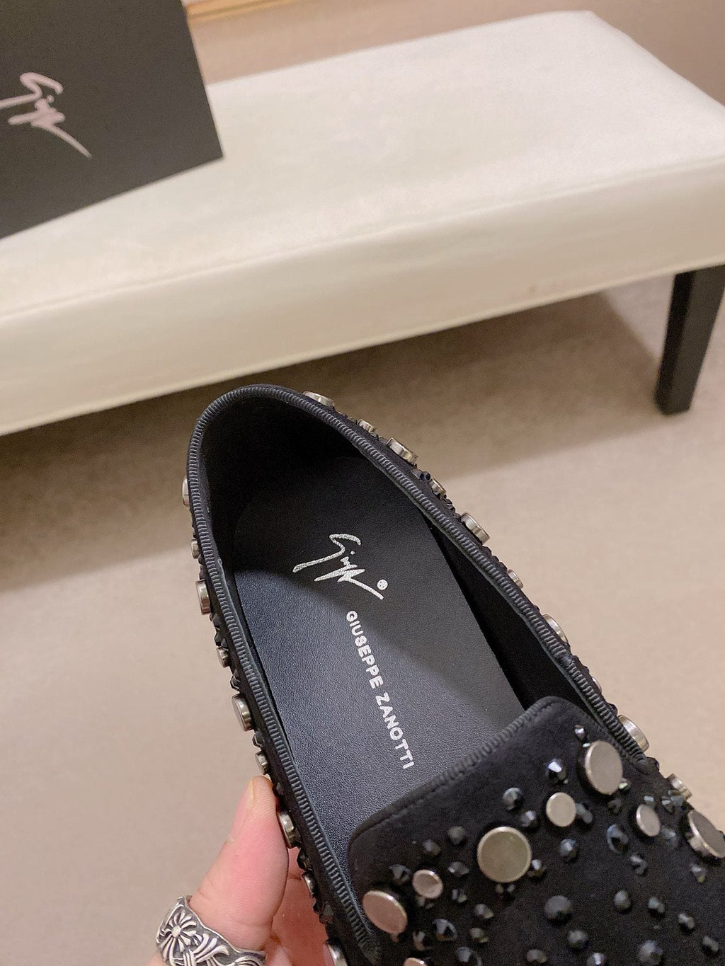 Giuseppe Zanotti Men's Black Studded Slip-On Shoes