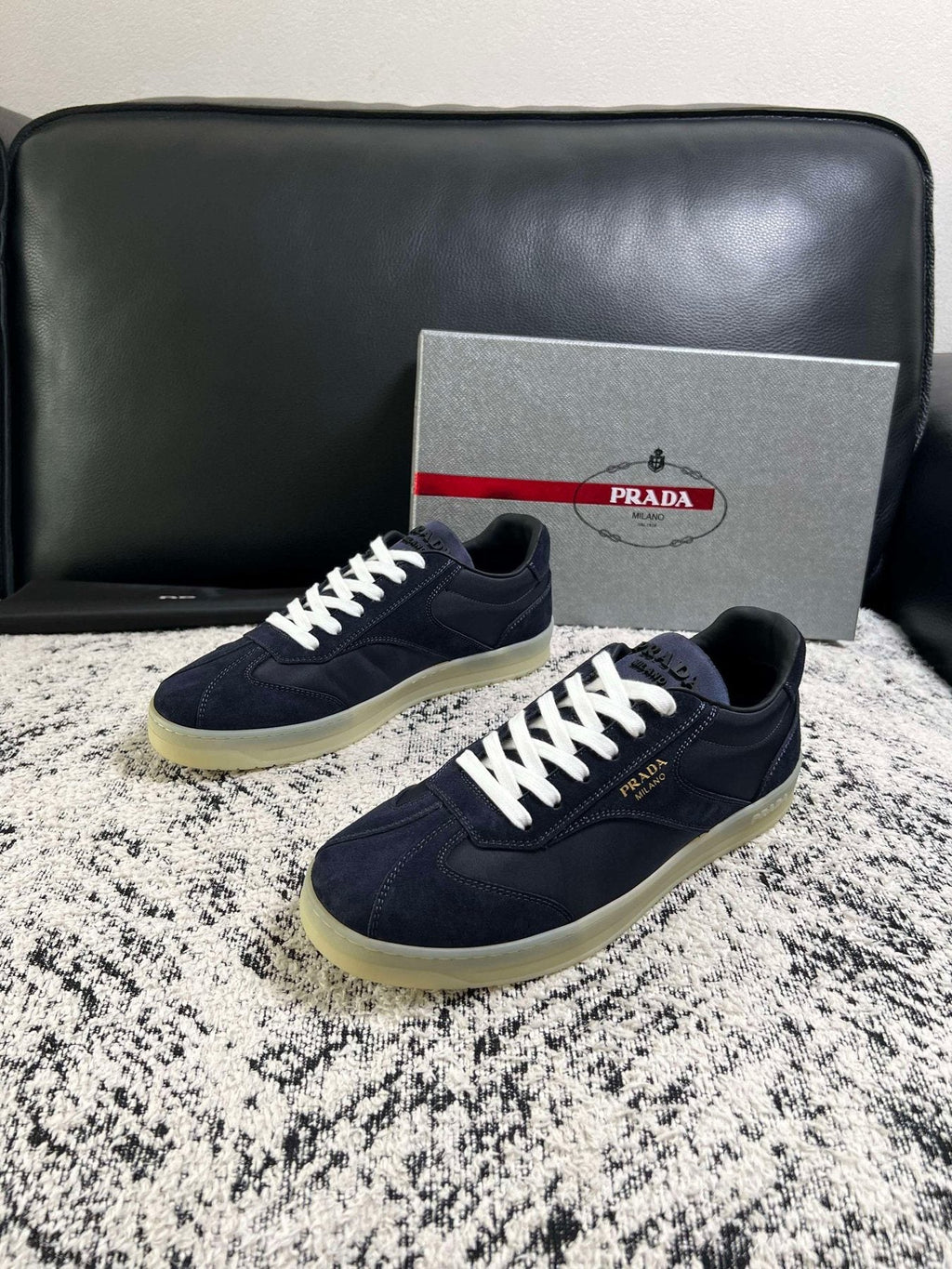 Prada Off-White Beige Low-Top Sneakers