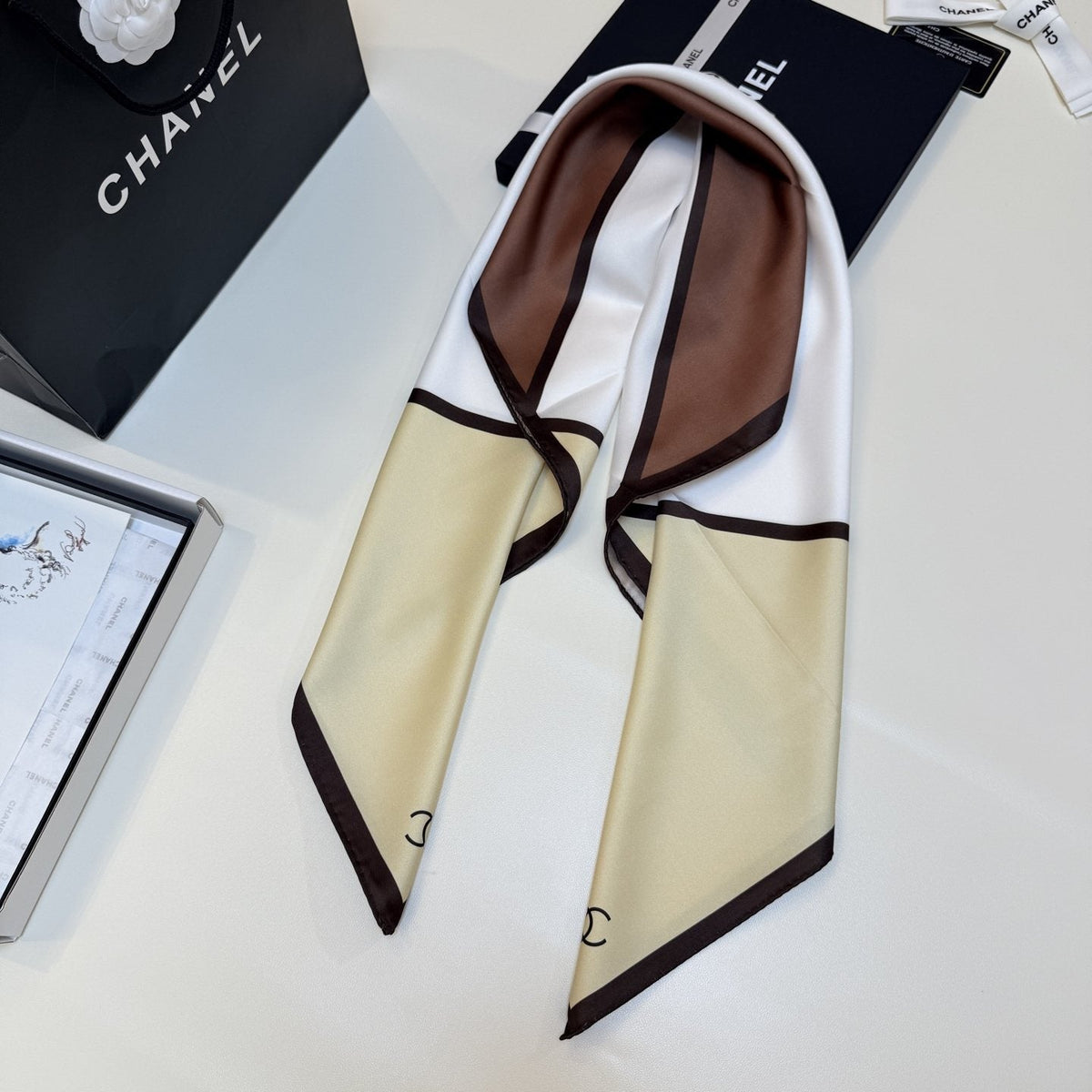 Chanel Blue Color-Block Square Scarf