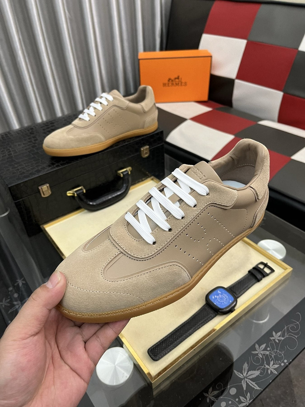 Hermès Men's Perforated Low-Top Sneakers