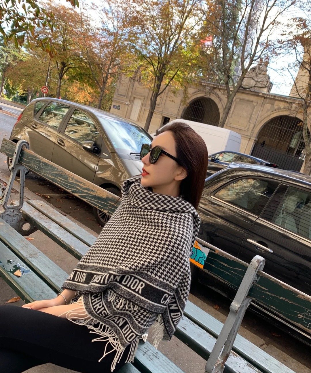 Dior Houndstooth Fringe Scarf