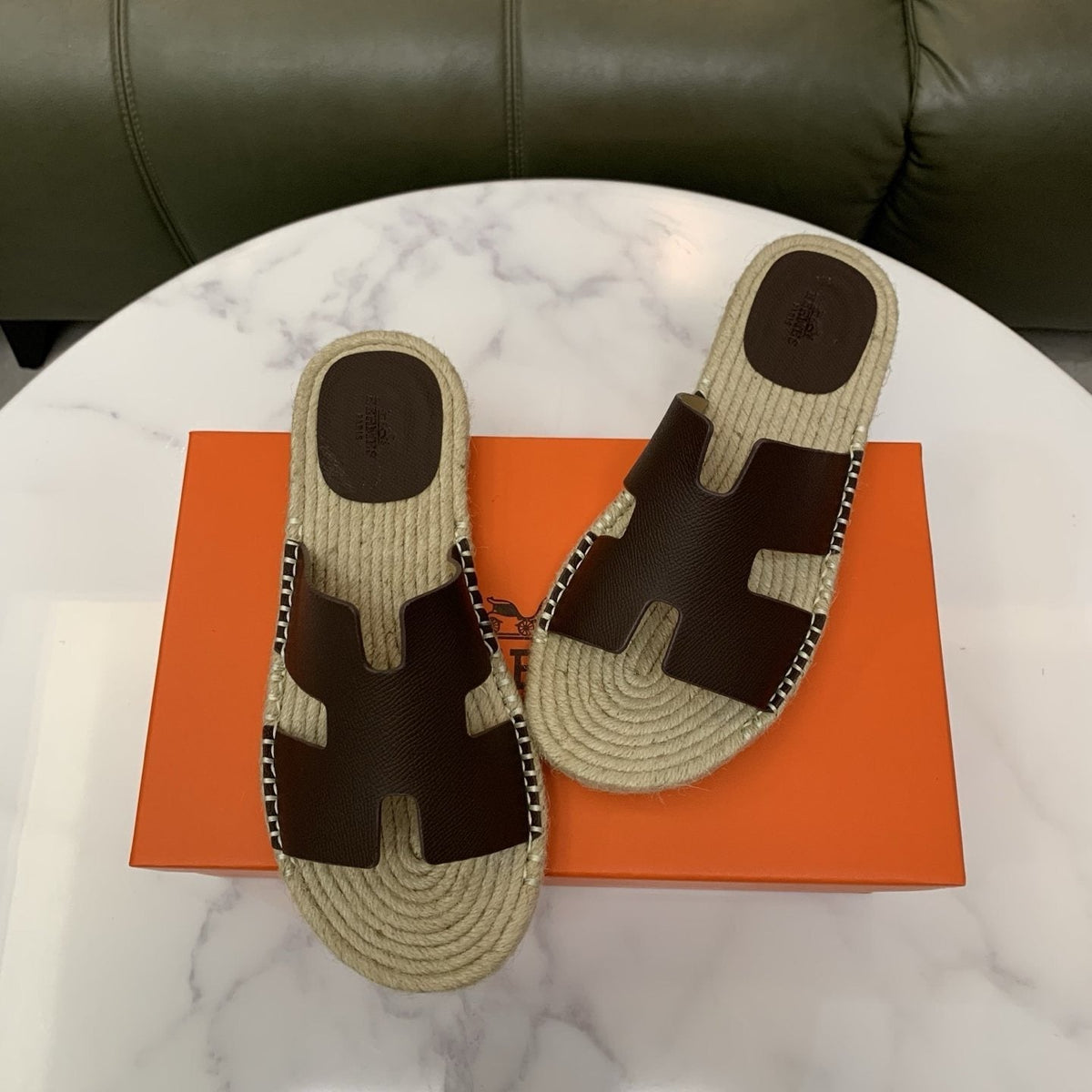 Hermès Men's H-Cut Braided Footbed Slide Sandals