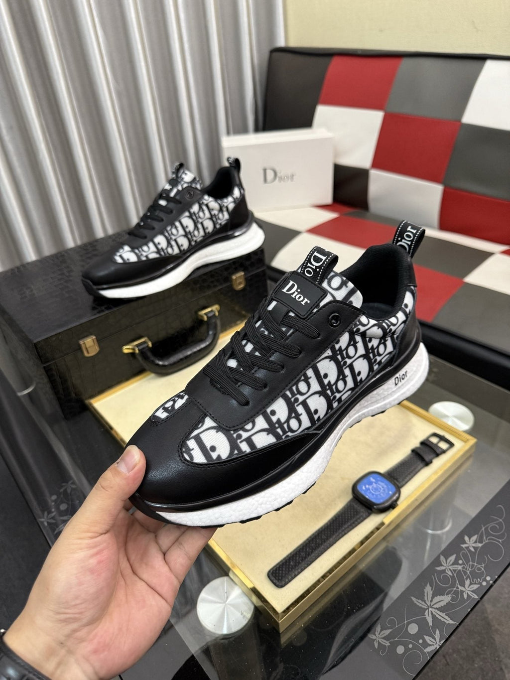 Dior Patterned Panel Low-Top Sneakers - Padded Collar