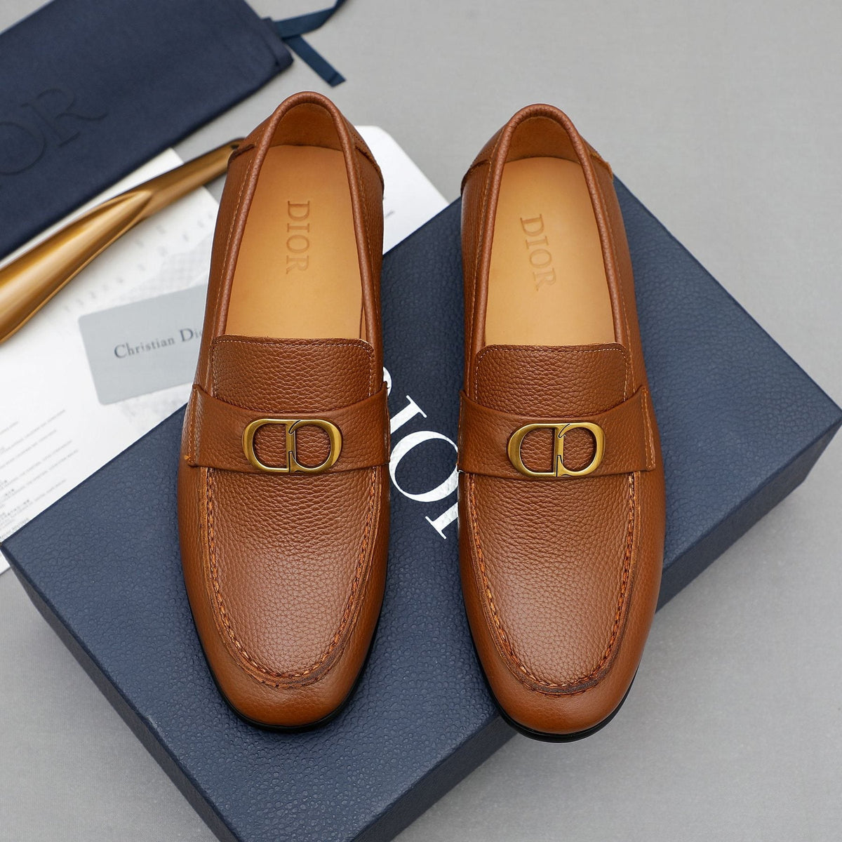 Dior Men's Pebbled Leather Hardware Loafers