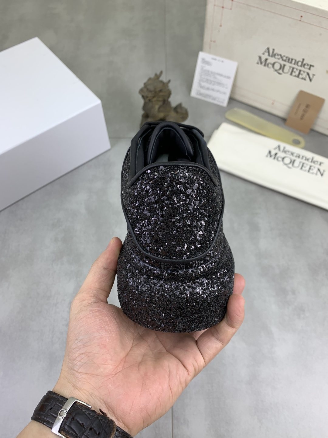 Alexander McQueen Black Glitter Low-Top Sneakers