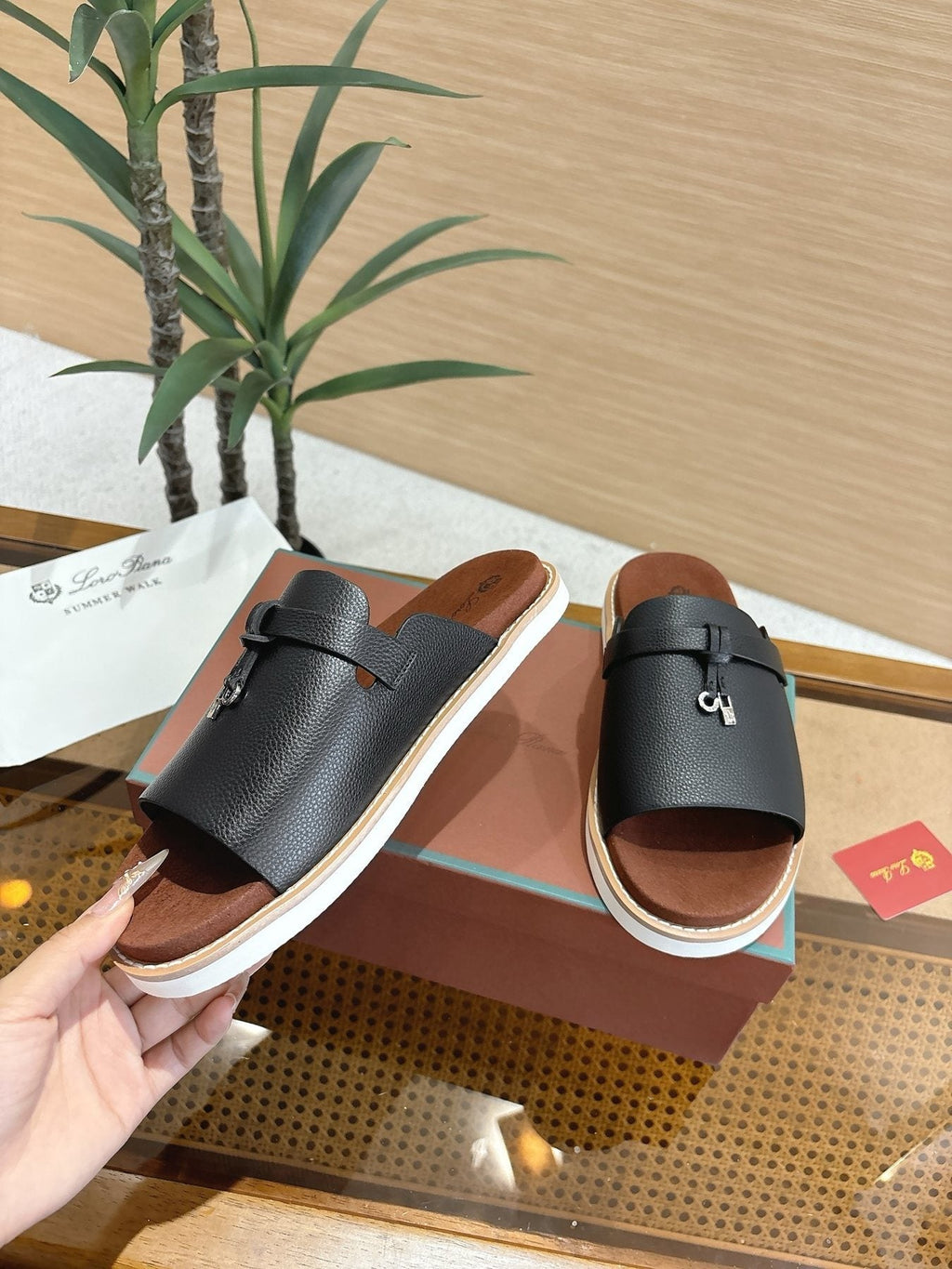 Loro Piana Men's Leather Slide Sandals - Rubber Outsole
