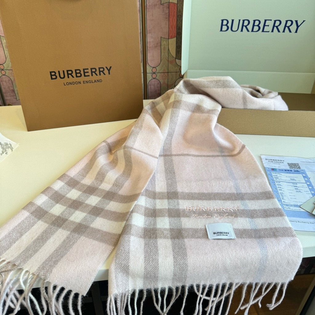 Burberry Blush Pink Plaid Fringed Scarf