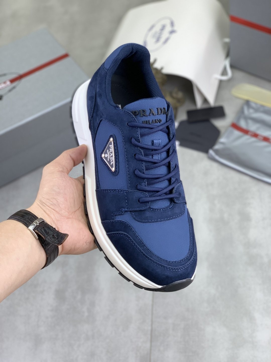 Prada Gray Paneled Men's Sneakers