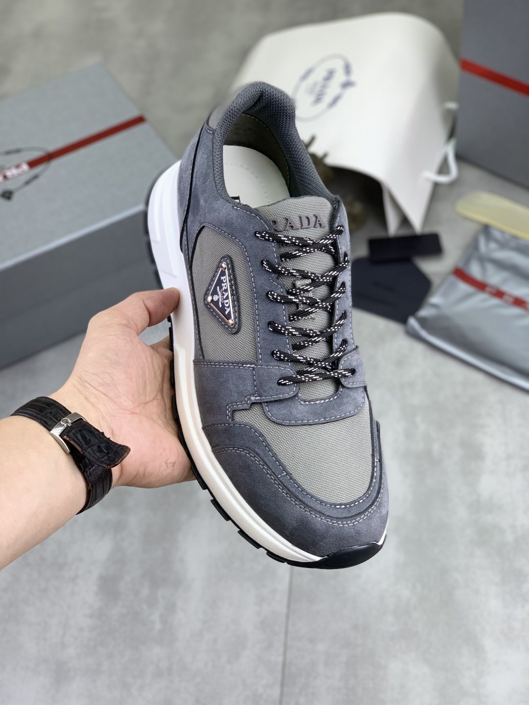 Prada Gray Paneled Men's Sneakers