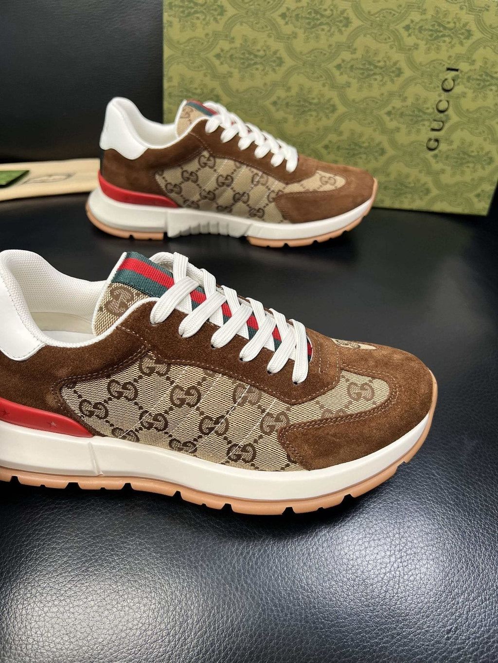 Gucci Men's Monogram Panel Low-Top Sneakers - Contrast Trim