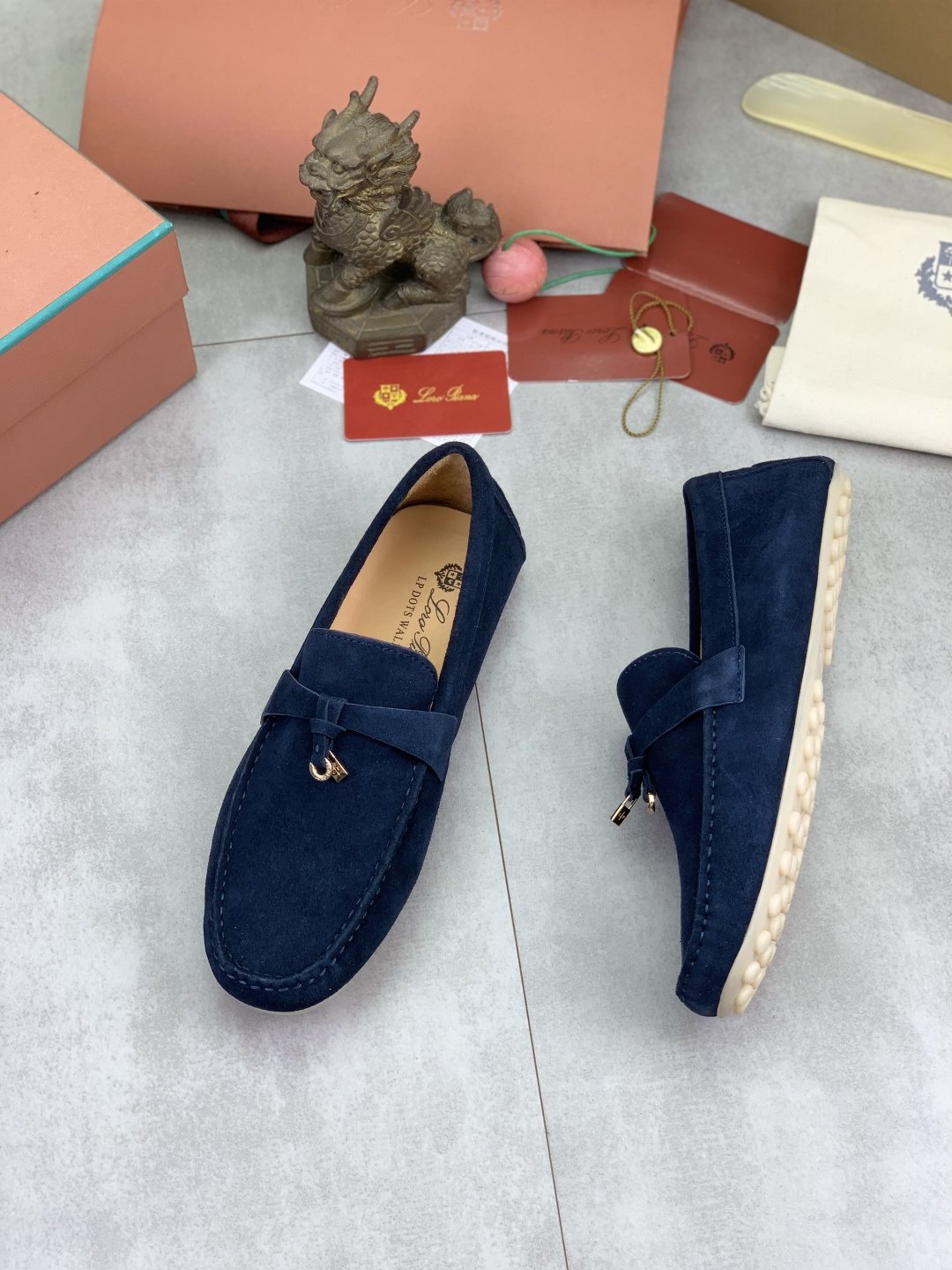 Loro Piana Navy Blue Moc-Toe Loafers