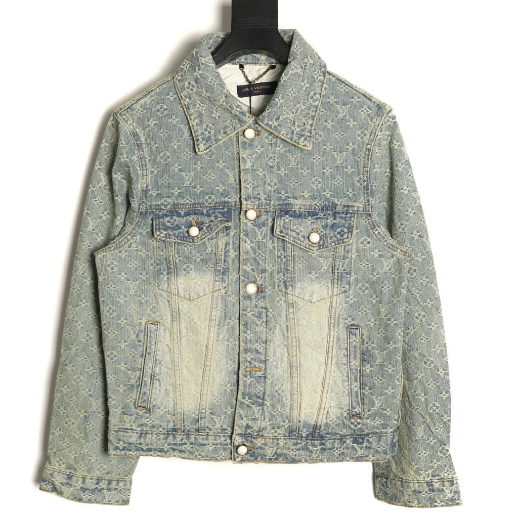 Louis Vuitton Monogram-Style Faded Denim Jacket - Gray