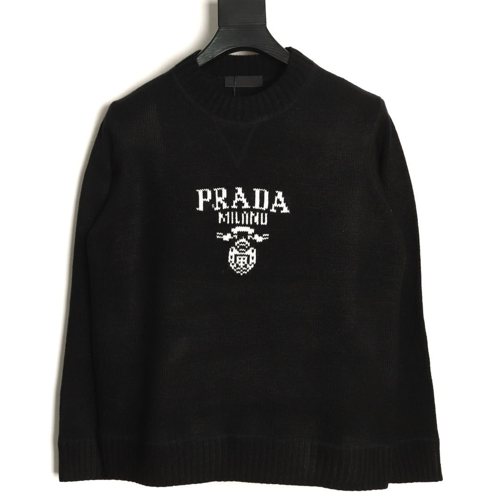 Prada Milano Logo Crewneck Knit Sweater - Black